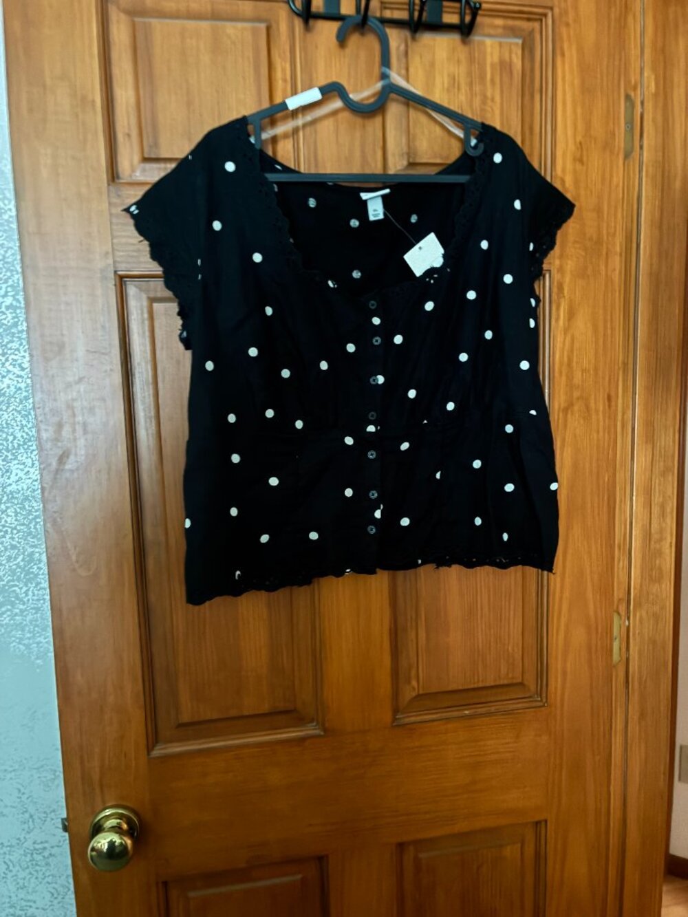 A New Day Black and White Polka Dot Blouse, Size XXL